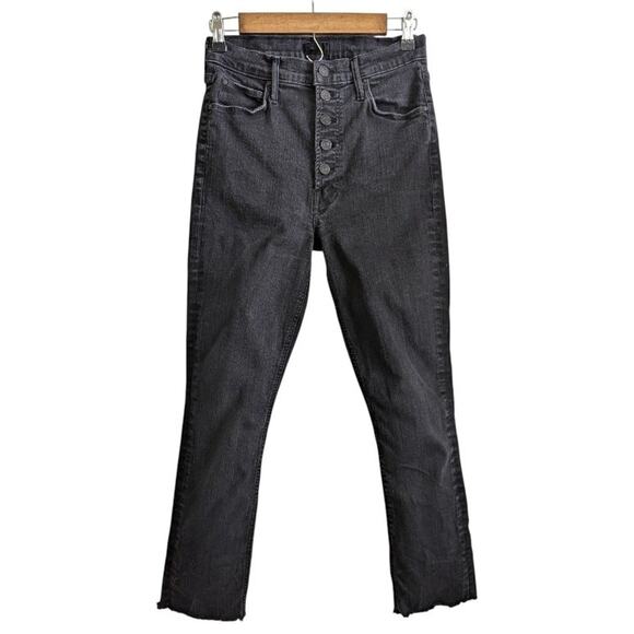 Mother Womens The Pixie Ankle Fray Jeans 30 Not Guilty Black Button Fly Mid Rise - Picture 1 of 7